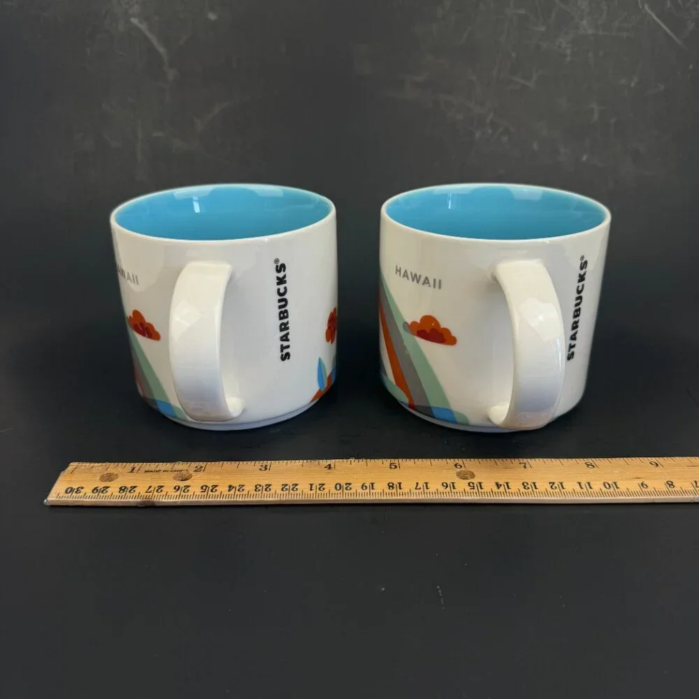 Set of 2 Starbucks You Are Here Collection Hawaii Mug Blue‎ Ceramic About 13 oz
